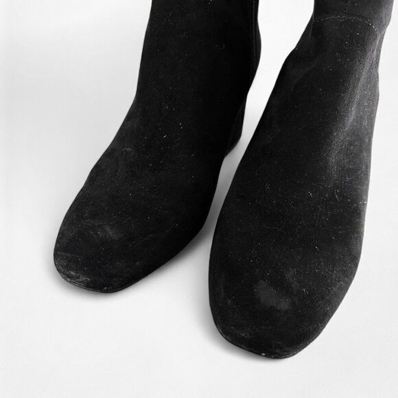 Zara Black Suede Round Toe Block Heel Casual Ankle Boots Size 6 - Picture 6 of 8